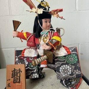 Traditional Japanese Warrior Samurai Doll with Fan
